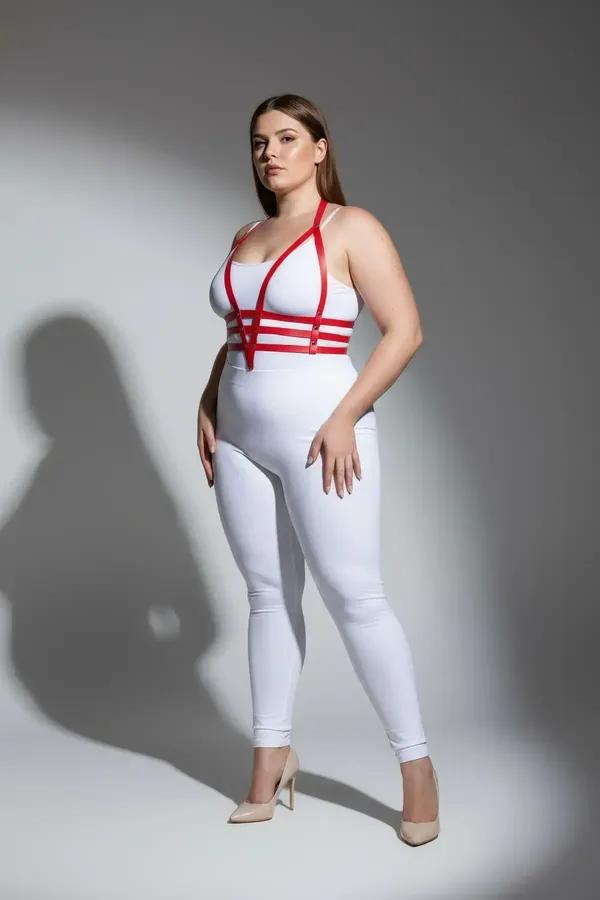Adjustable Strappy Red Faux Leather Body Harness