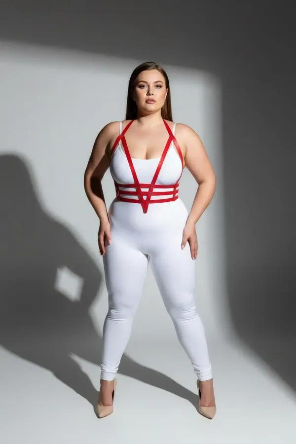 Adjustable Strappy Red Faux Leather Body Harness