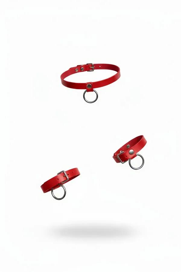 Red O-Ring Detail Faux Leather Choker
