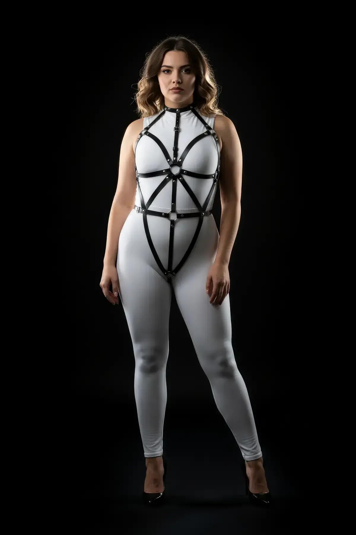 Black Faux Leather Full Body Harness for Women – Adjustable Plus Size
