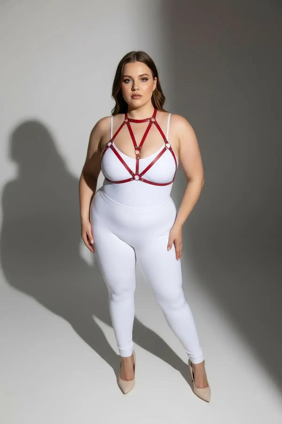 Red Strappy Body Harness with O-Ring Detail