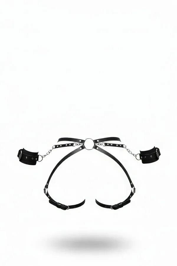 Adjustable Faux Leather Waist Harness with Wrist Cuffs
