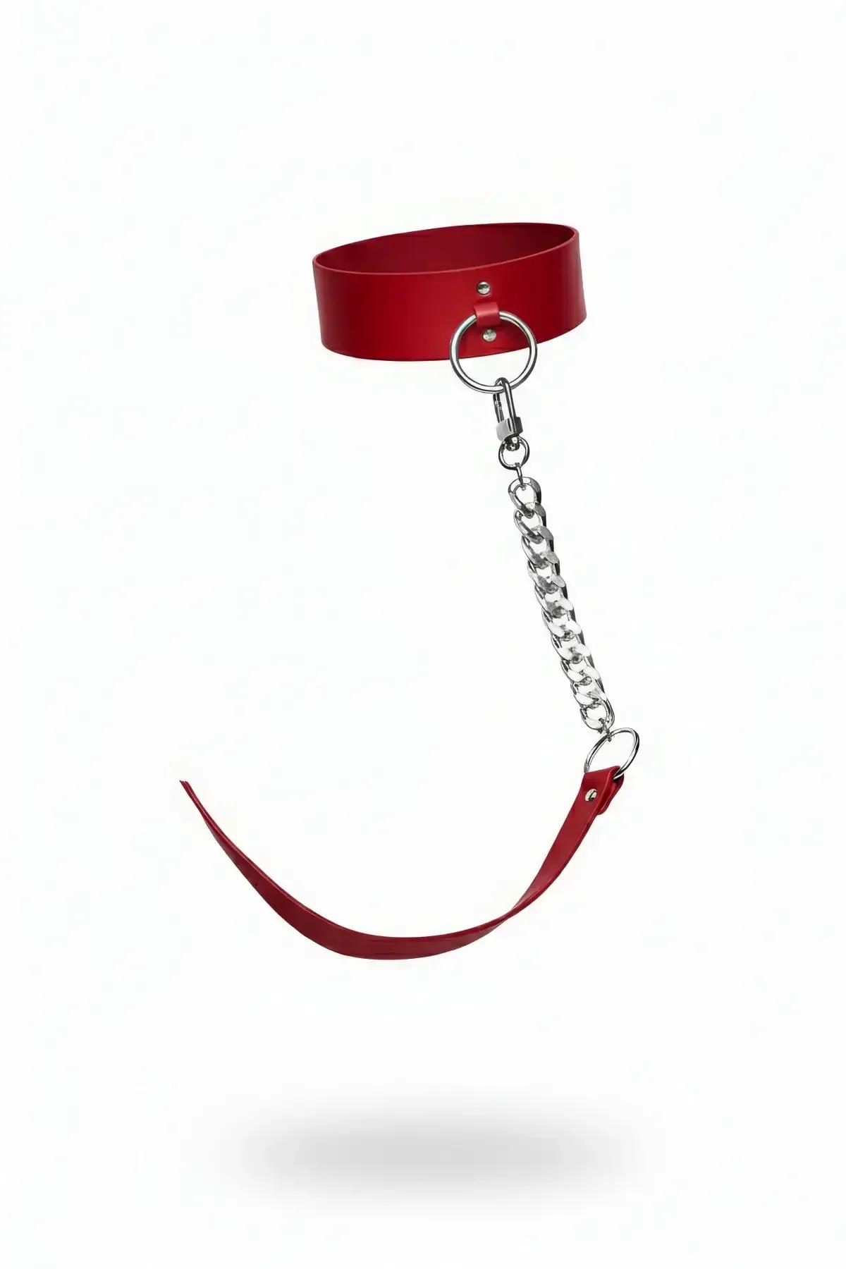 Red Faux Leather Choker with Detachable Chain