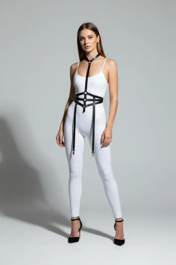 Caged Waist Body Harness with Garter Straps