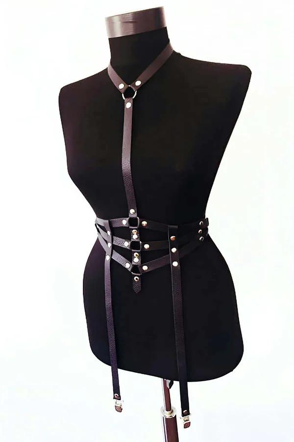 Faux Leather Full Body Harness with Garter Straps