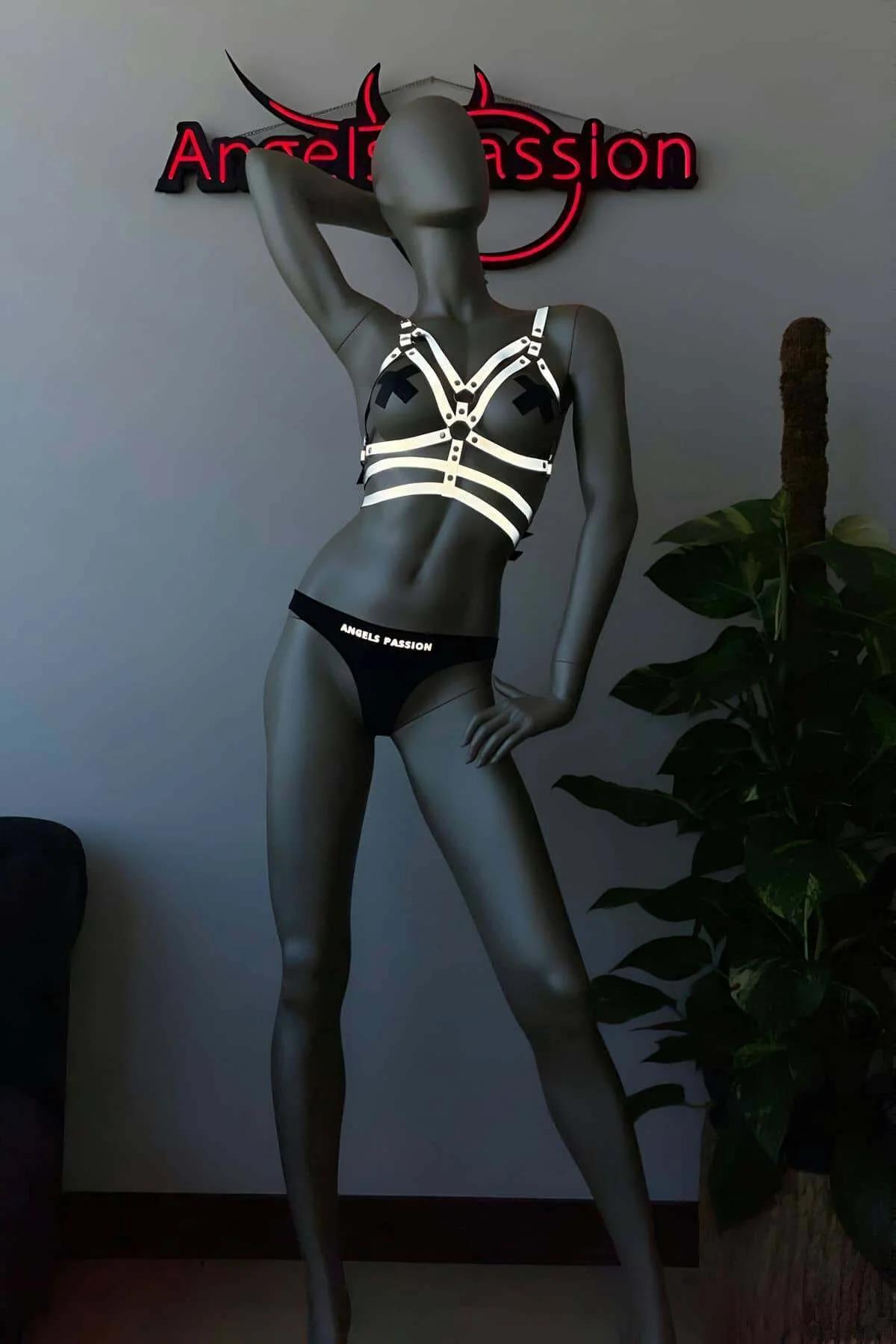 Reflective Chest Harness with Matching Choker Set