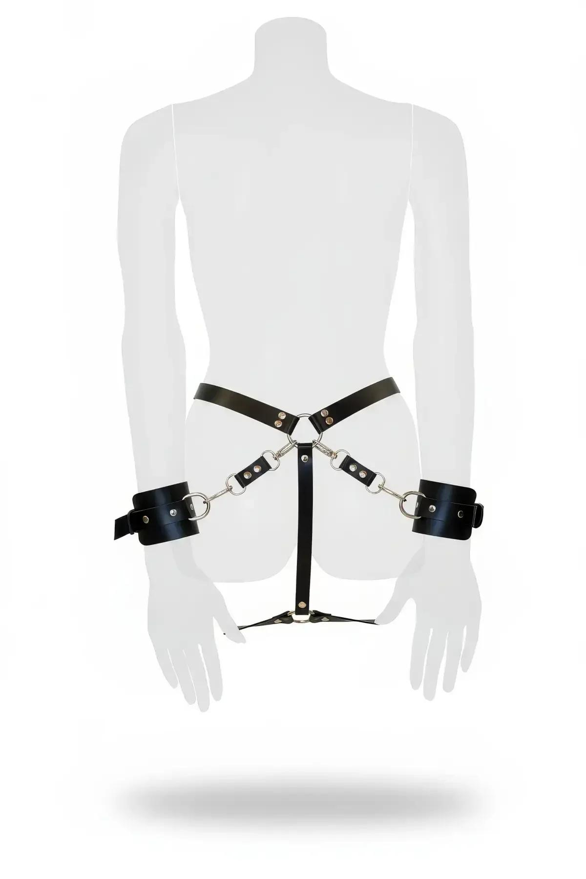 Adjustable Faux Leather Waist Harness with Wrist Straps