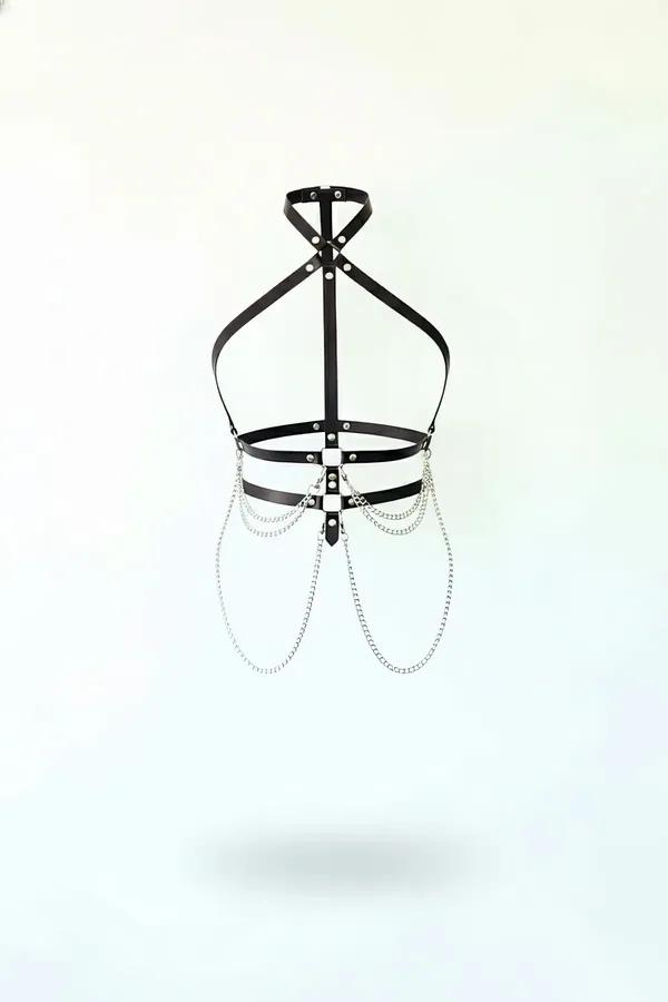 Halter Neck Body Harness with Layered Silver Chains