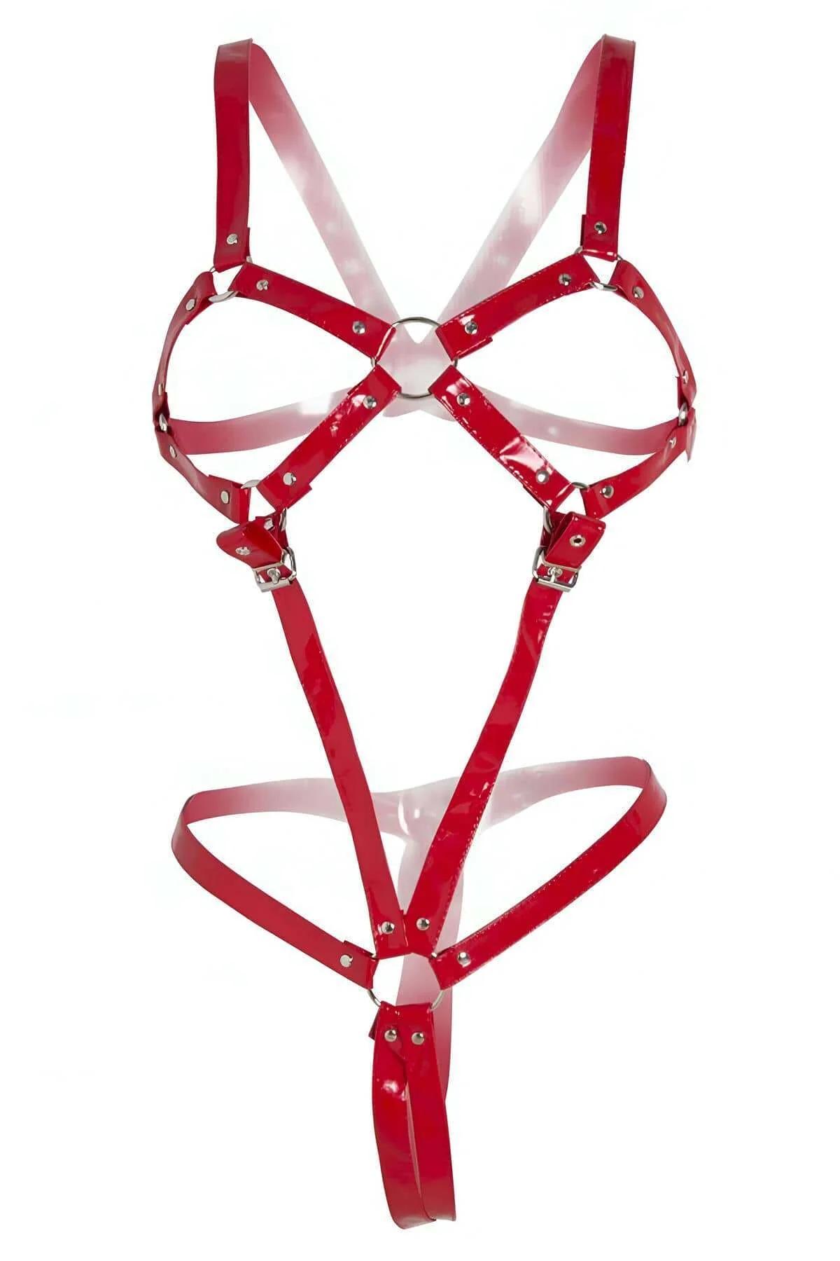 Glossy Red Full Body Harness with O-Ring Design