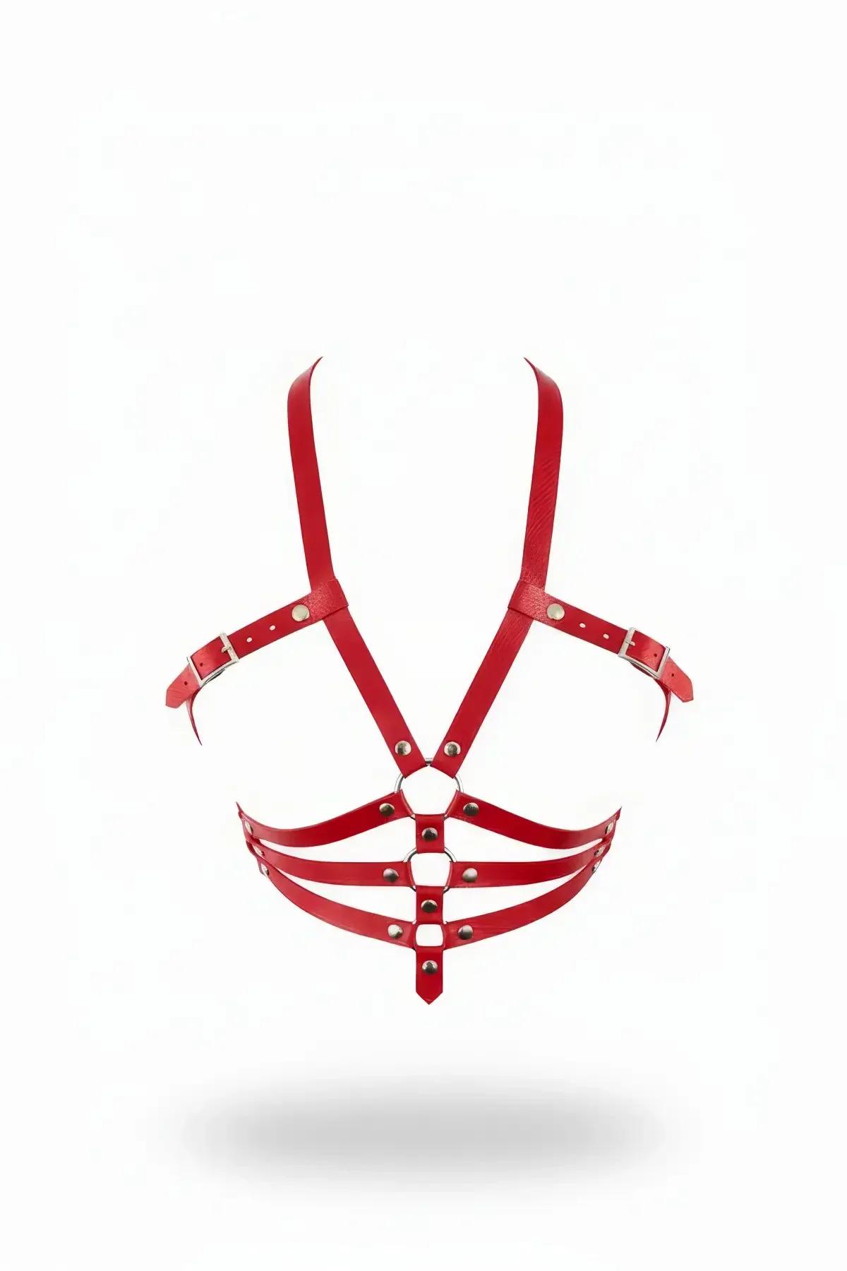 Red Caged Chest Harness with Adjustable Buckles