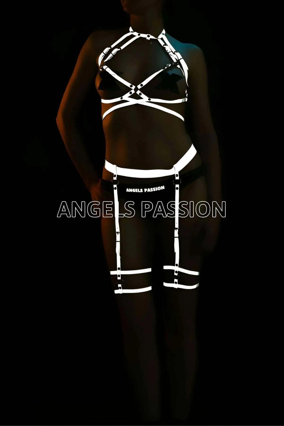 Reflective Holographic Body Harness Lingerie Set