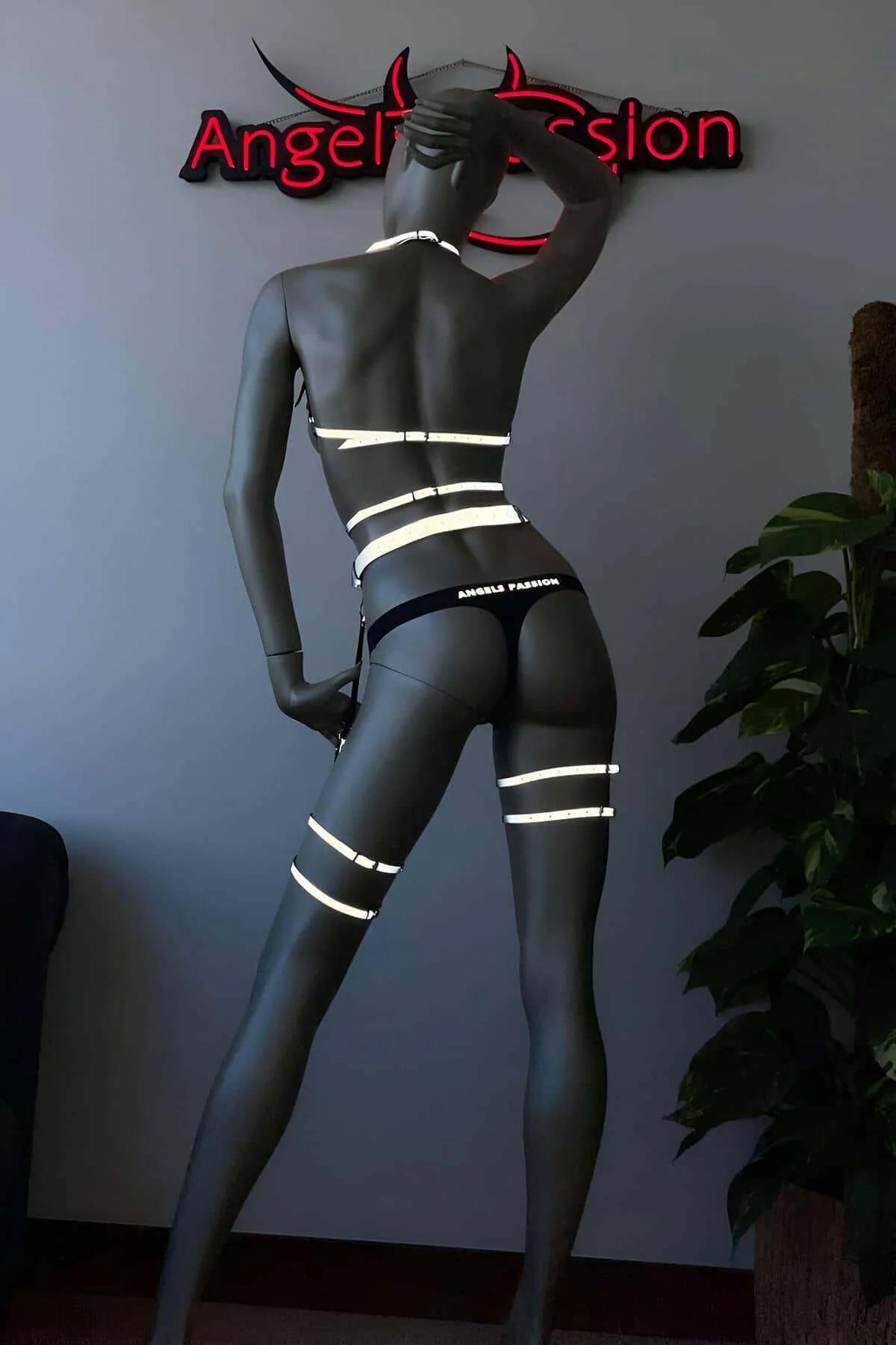 Reflective Holographic Body Harness Lingerie Set
