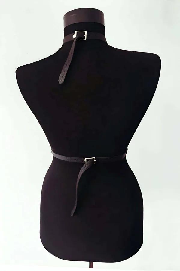 Black Faux Leather Body Harness with O-Rings