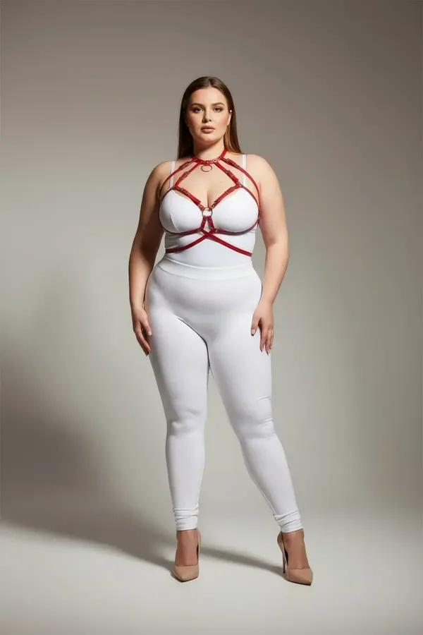 Red Cage Harness Bra with O-Ring Details