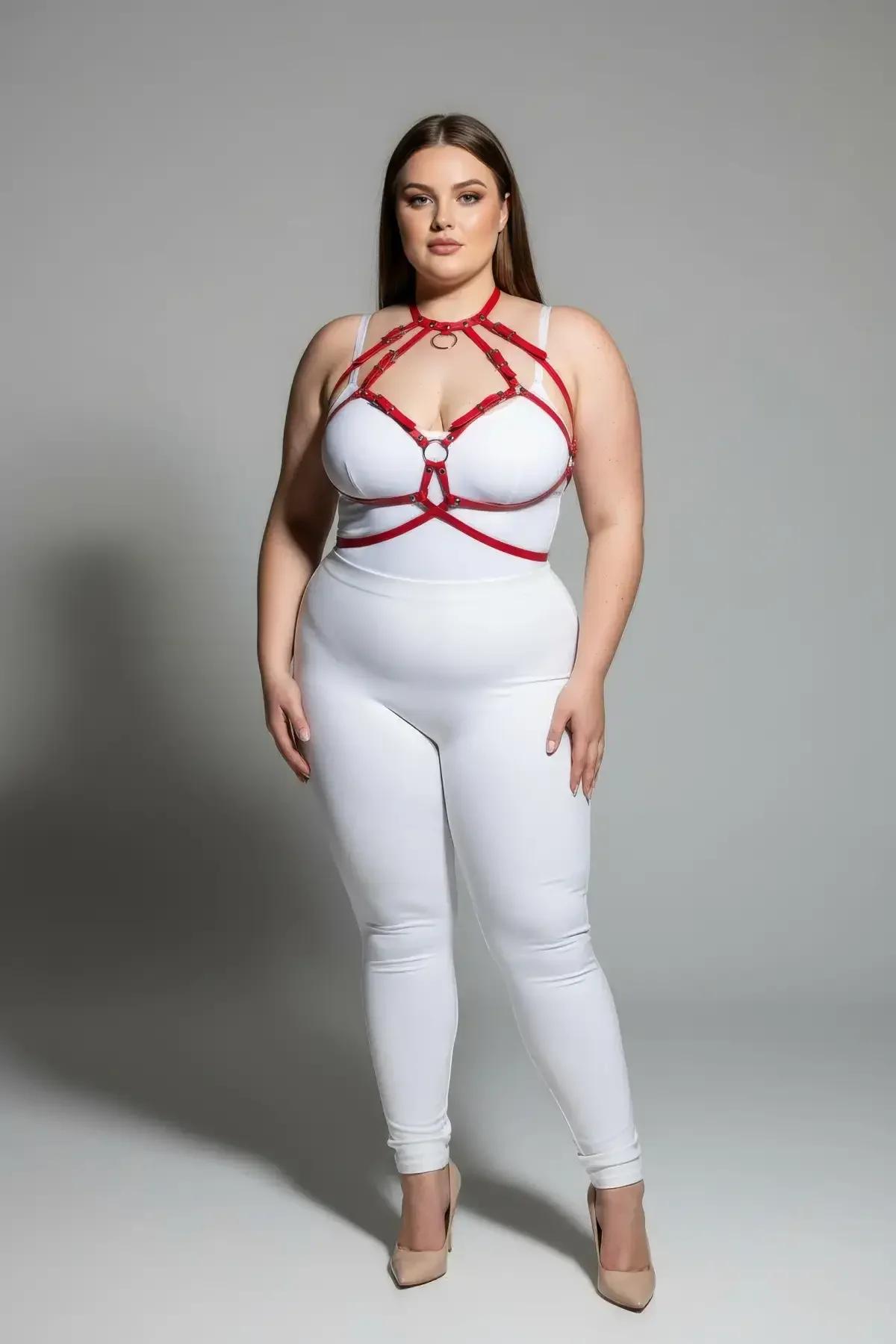 Red Cage Harness Bra with O-Ring Details