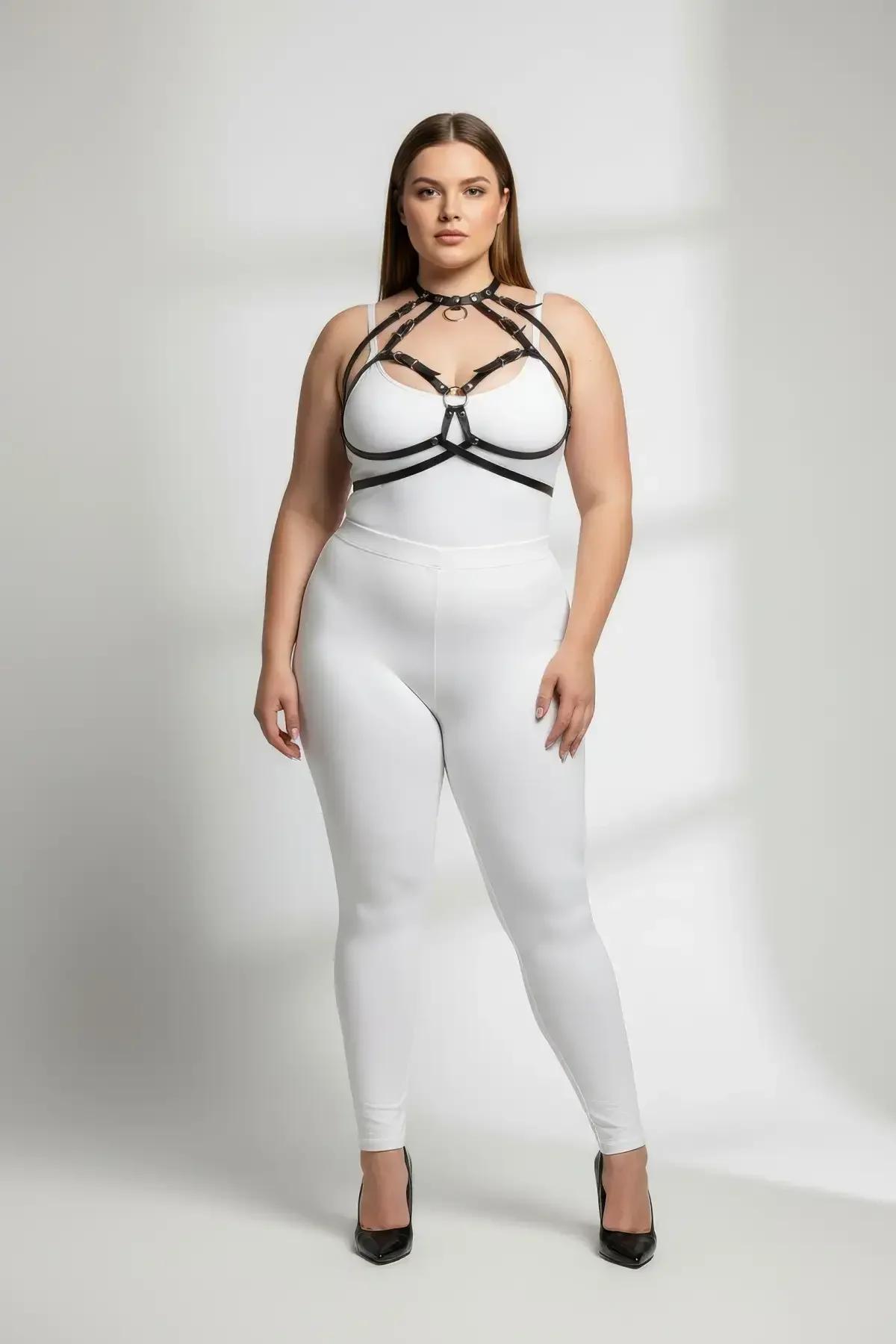 Strappy O-Ring Chest Harness Black Faux Leather