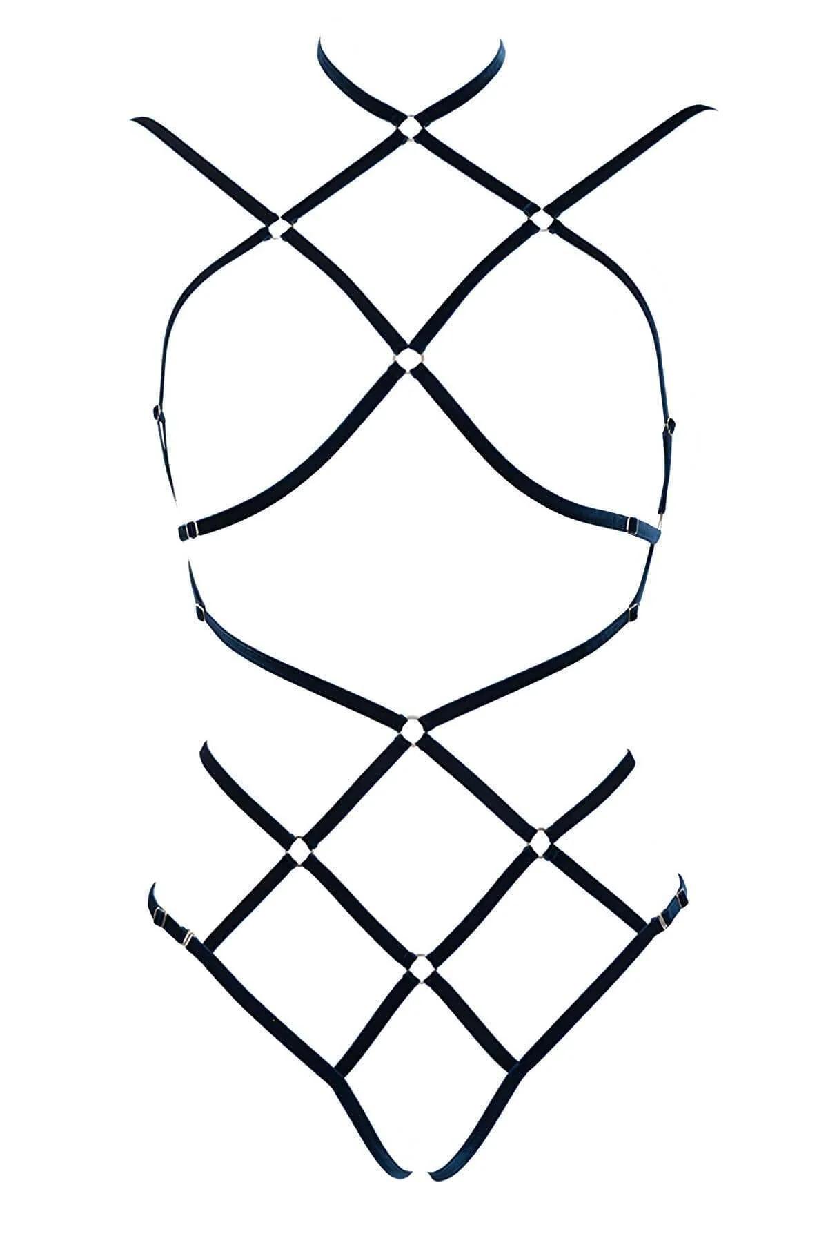 Caged Strappy Body Harness with Adjustable Choker Neckline