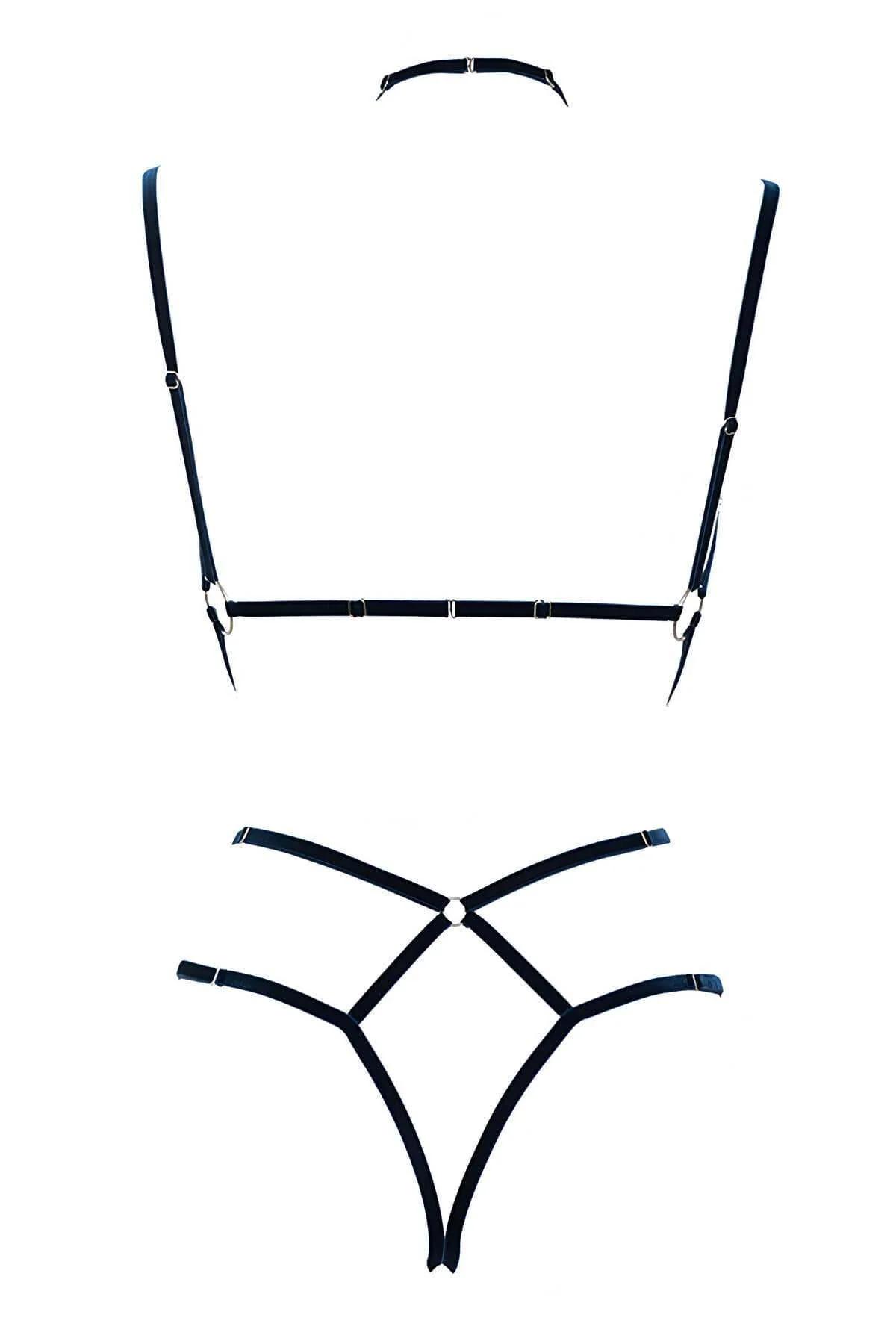 Caged Strappy Body Harness with Adjustable Choker Neckline