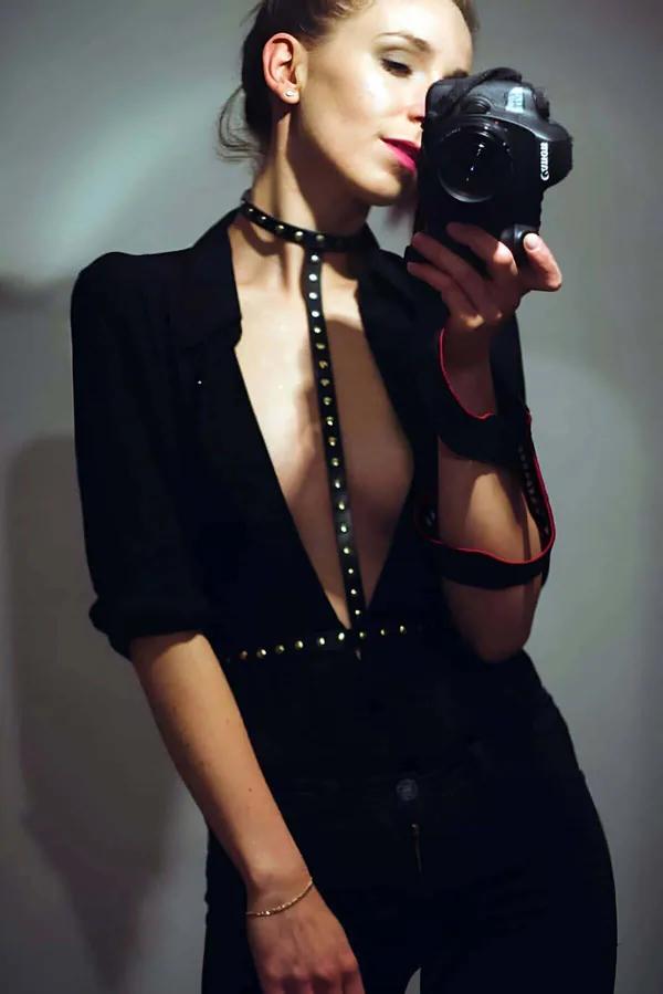 Studded Faux Leather Chest Harness with Adjustable Choker