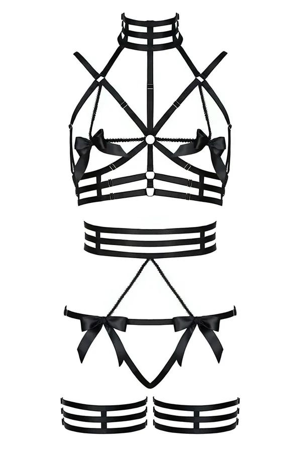 Strappy Open Cup Harness with Thigh Straps