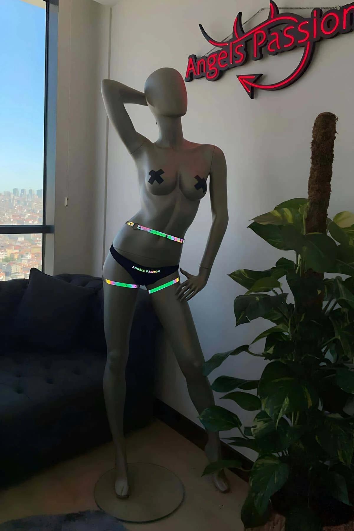 Iridescent Reflective Body Harness with Adjustable Thigh Straps