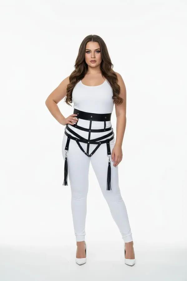 Wide Strap Cage Harness with Detachable Leg Garters