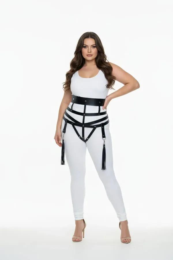 Wide Strap Cage Harness with Detachable Leg Garters