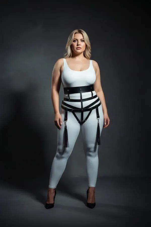 Wide Strap Cage Harness with Detachable Leg Garters