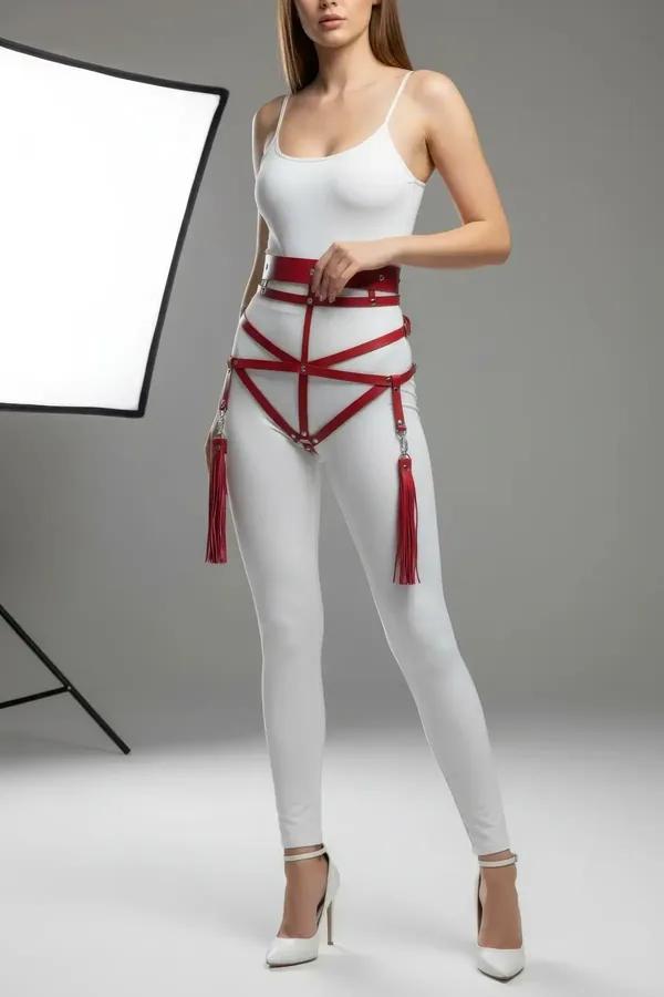High-Waist Faux Leather Hip Harness with Tassels