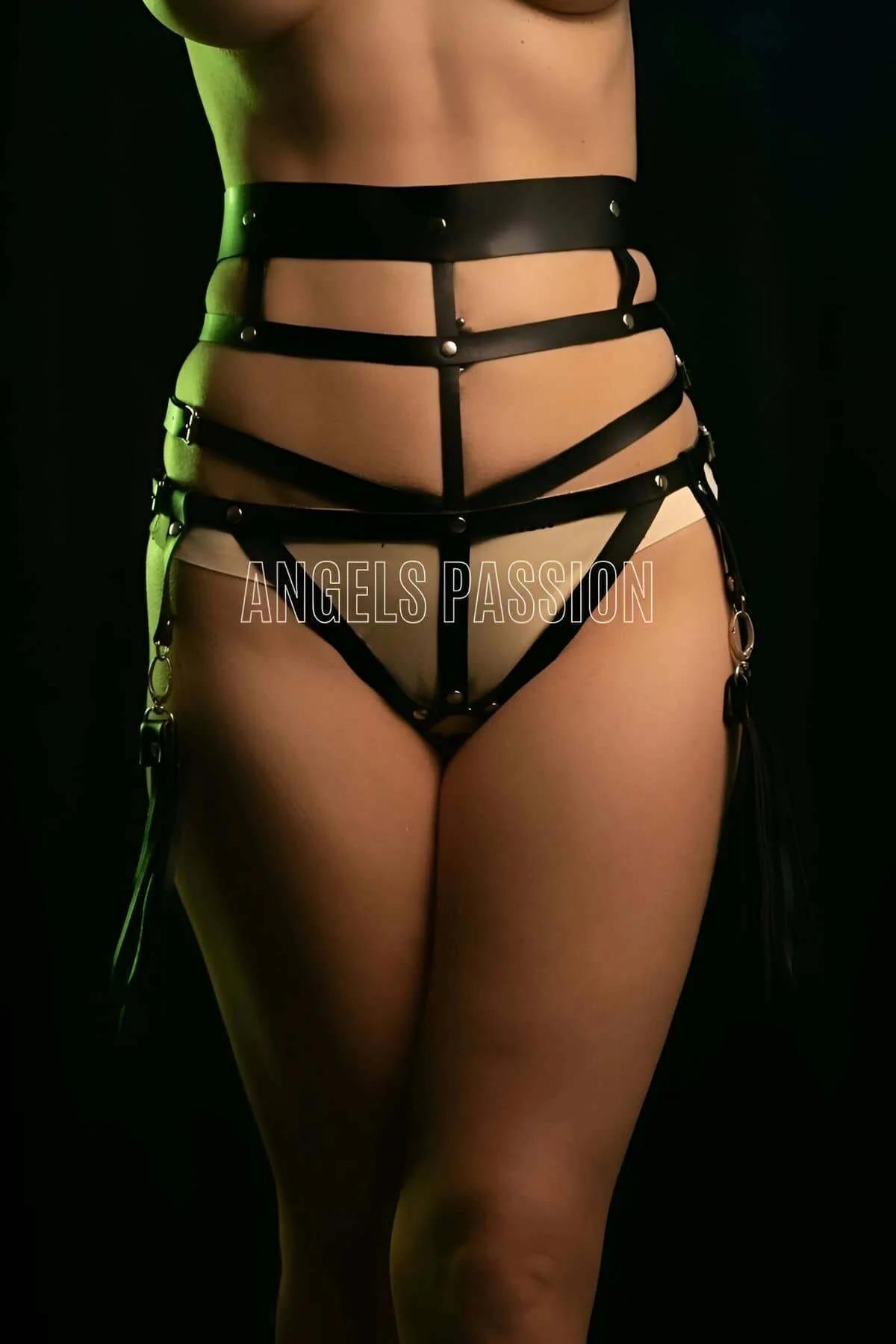 High-Waist Faux Leather Caged Harness with Leg Straps