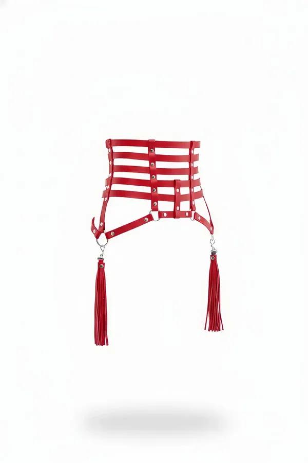 Red Caged Waist Harness with Detachable Tassels