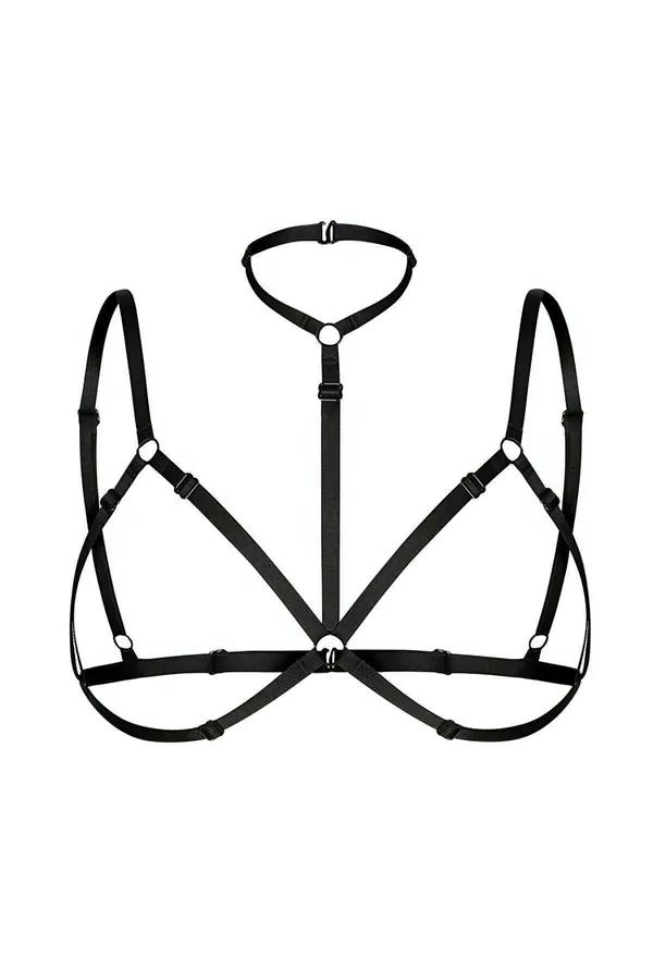Black Strappy Harness with O-Ring Detail