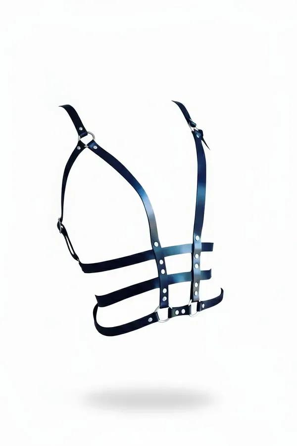 Caged Faux Leather Chest Harness with Silver O-Rings