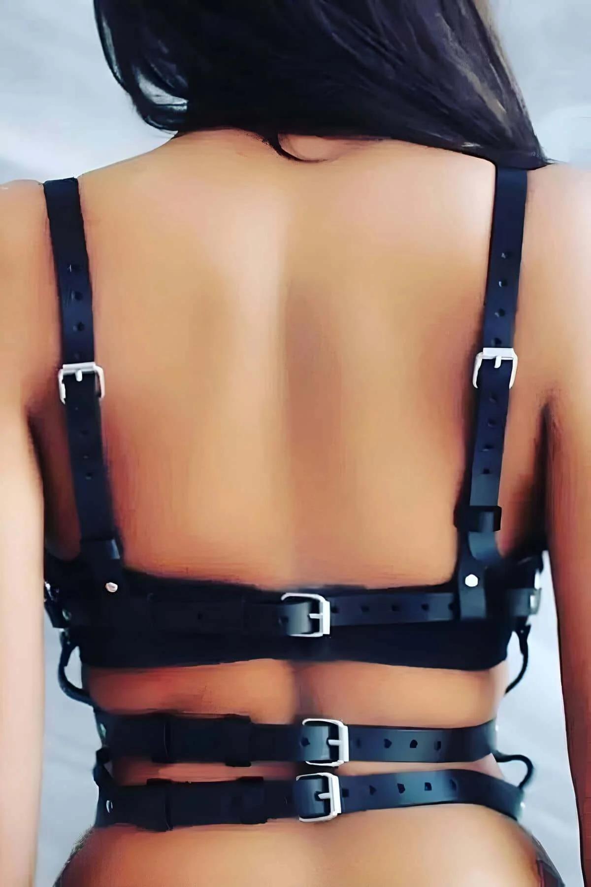 Adjustable Faux Leather Chest Harness with Strappy Waist