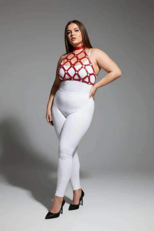 Red Geometric Cage Halter Harness