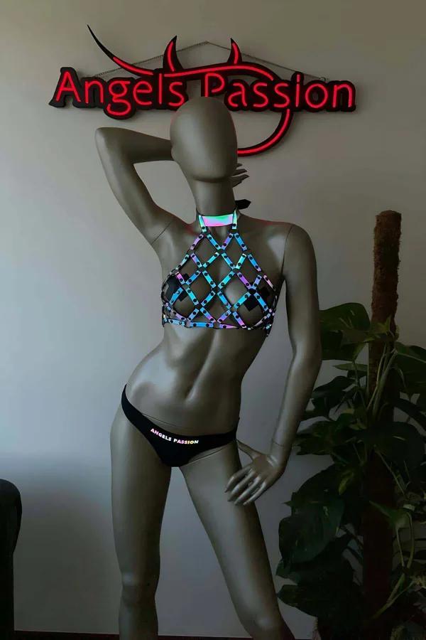 Iridescent Reflective Rave Chest Harness Top