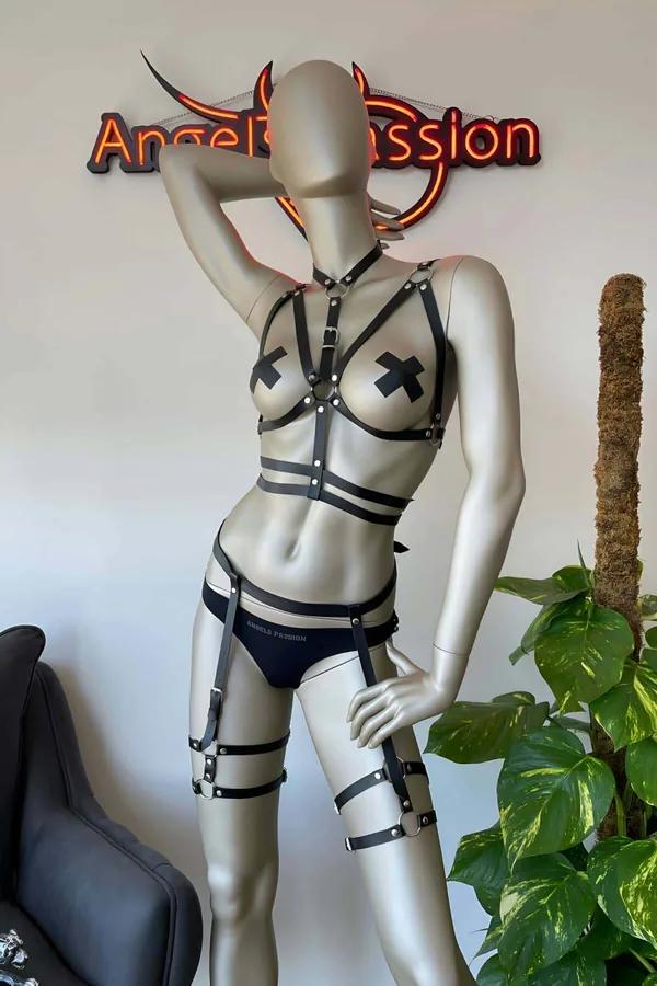 Full Body Cage Harness with Thigh Garters