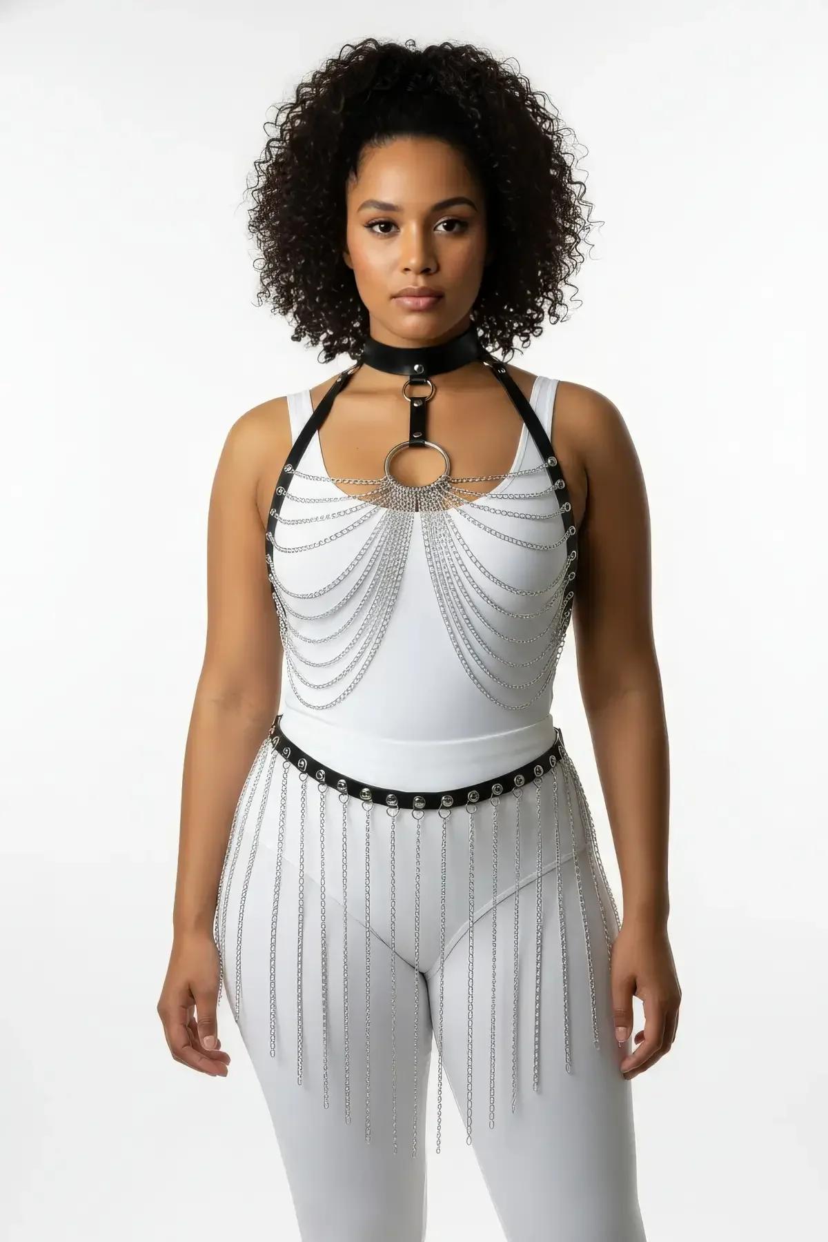 Chained Body Harness Set with Adjustable Waist & Collar