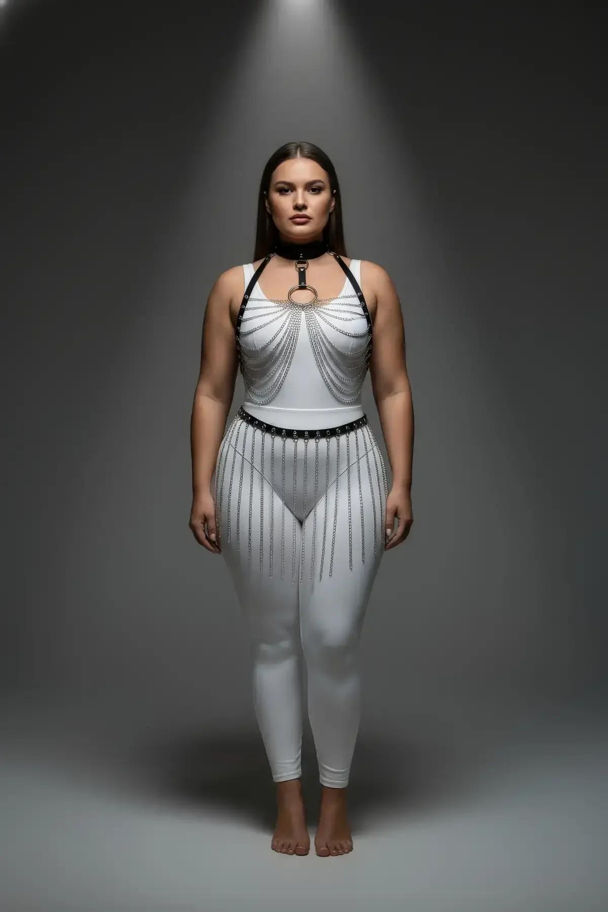 Chained Body Harness Set with Adjustable Waist & Collar