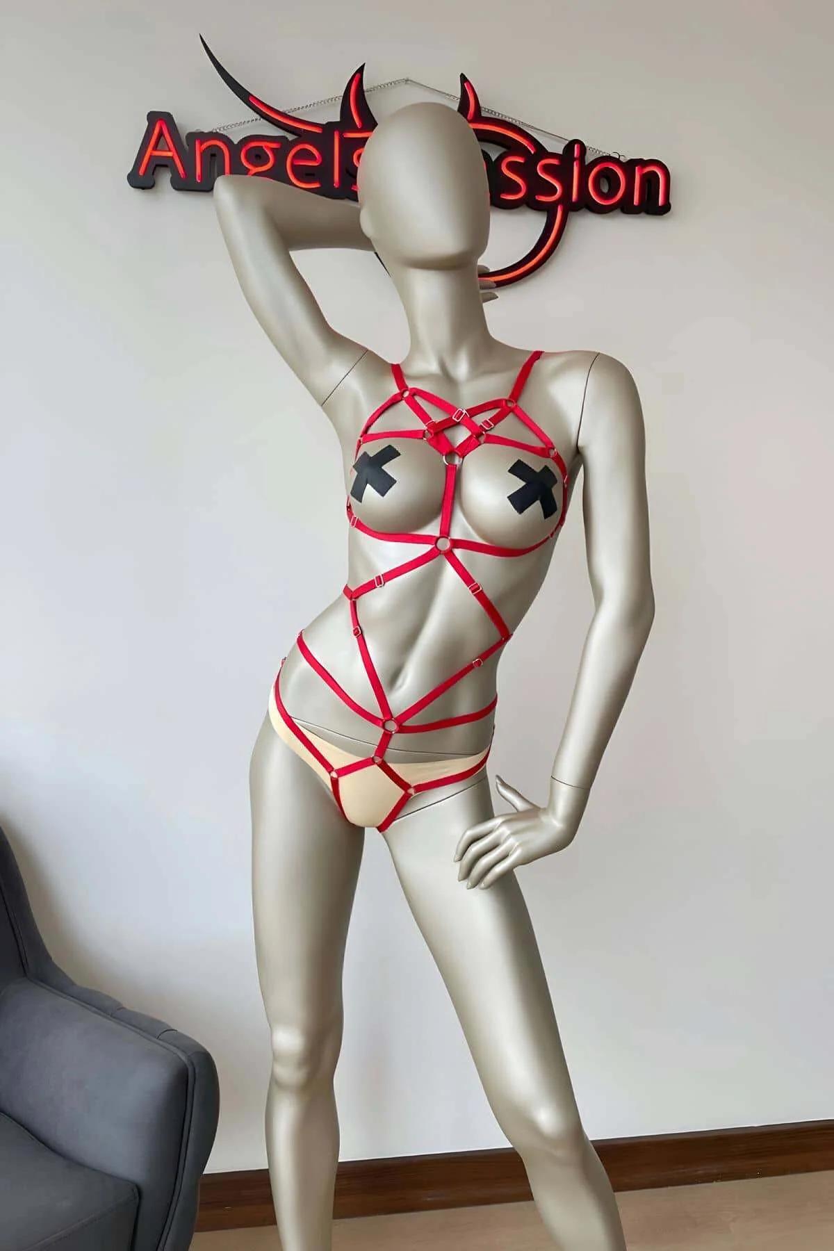 Adjustable Strappy Body Harness with O-Ring Accents