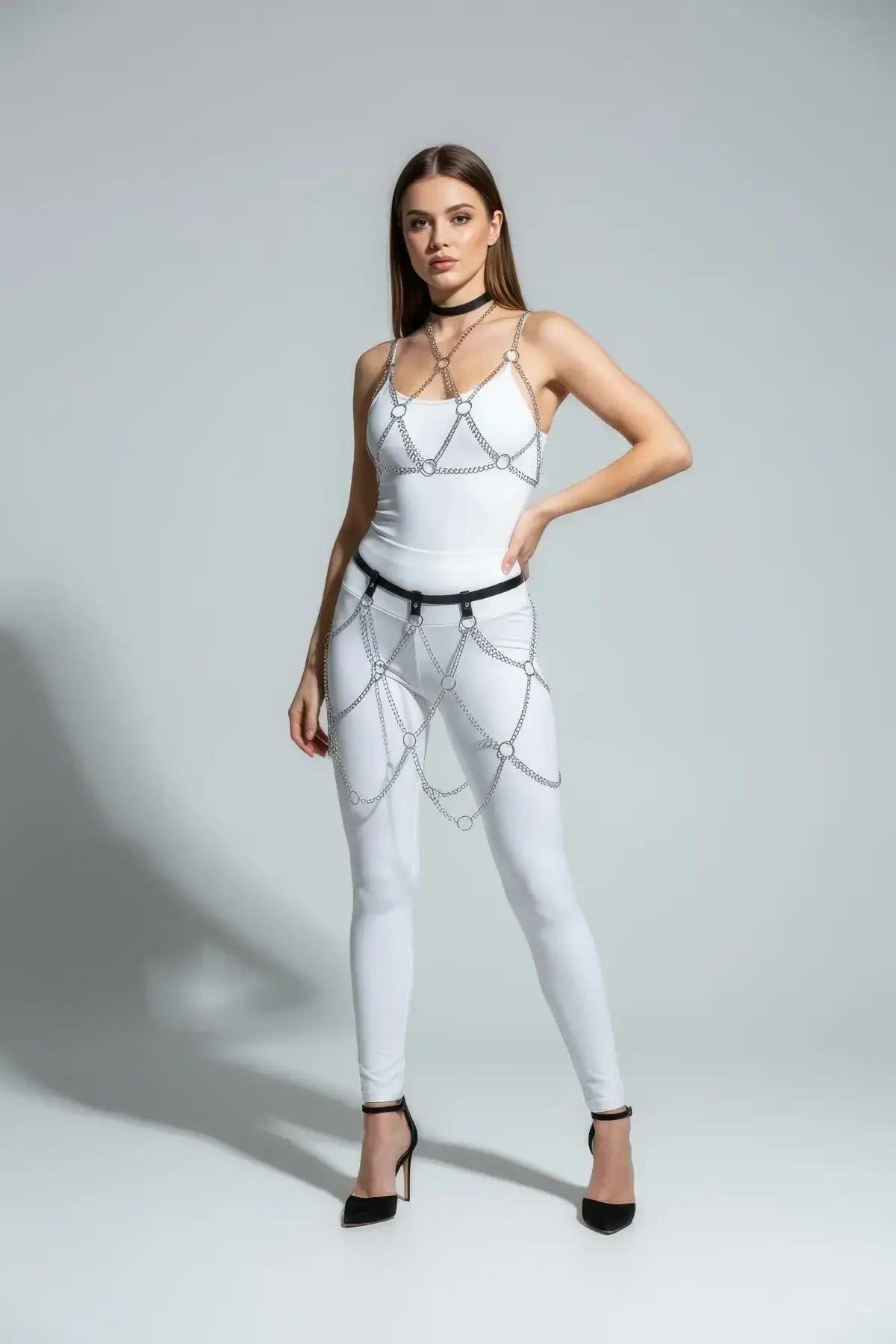 Full Body Chain Harness with Multi-Tiered Leg Chains
