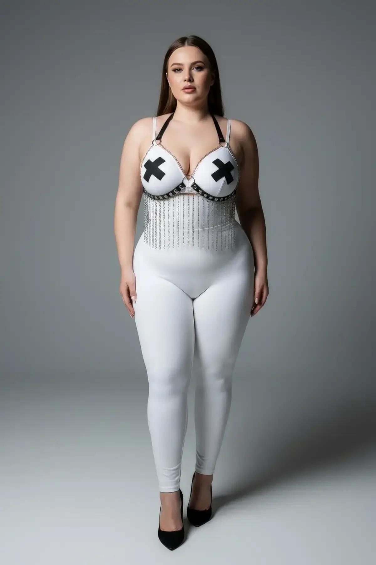 White Chain Detail Body Harness Bra