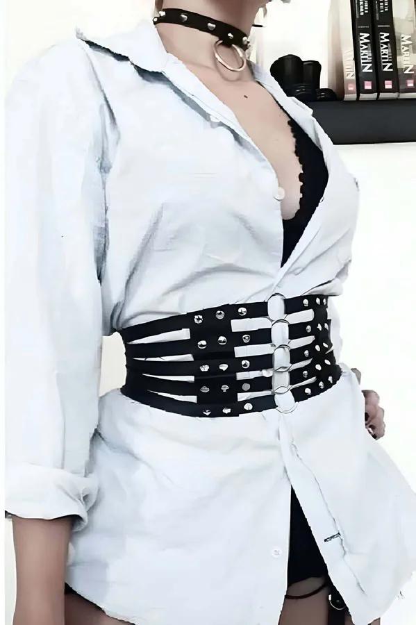 Wide Studded O-Ring Waist Belt