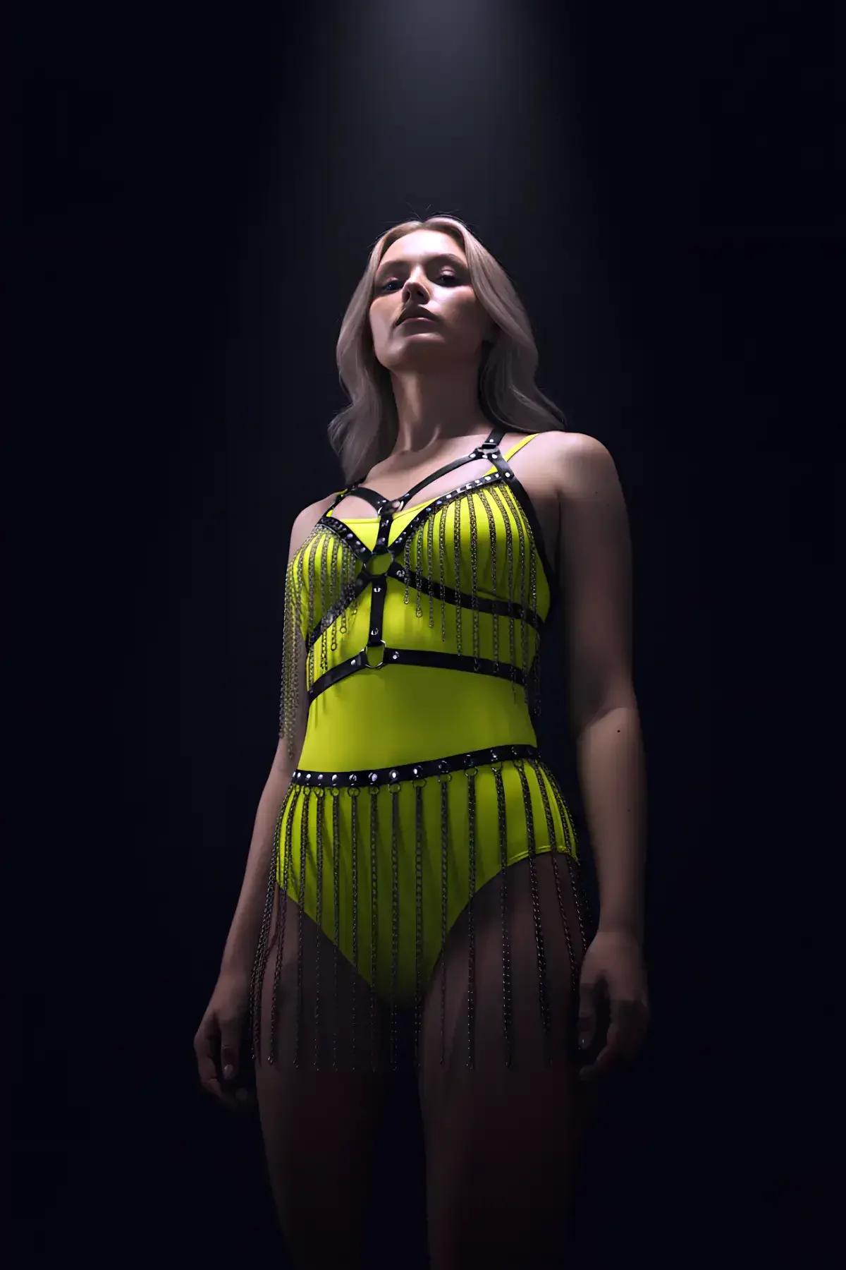 Body Harness with Tiered Chain Fringe Accents