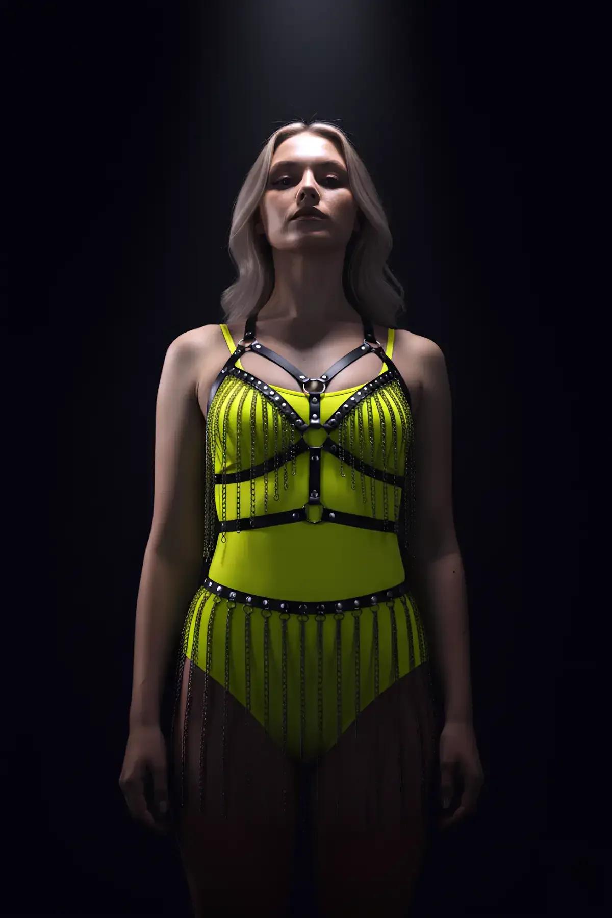 Body Harness with Tiered Chain Fringe Accents