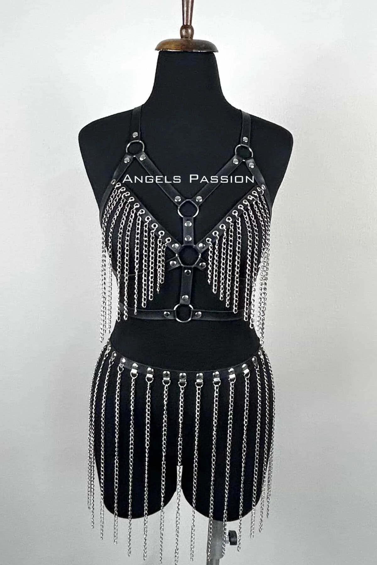 Body Harness with Tiered Chain Fringe Accents