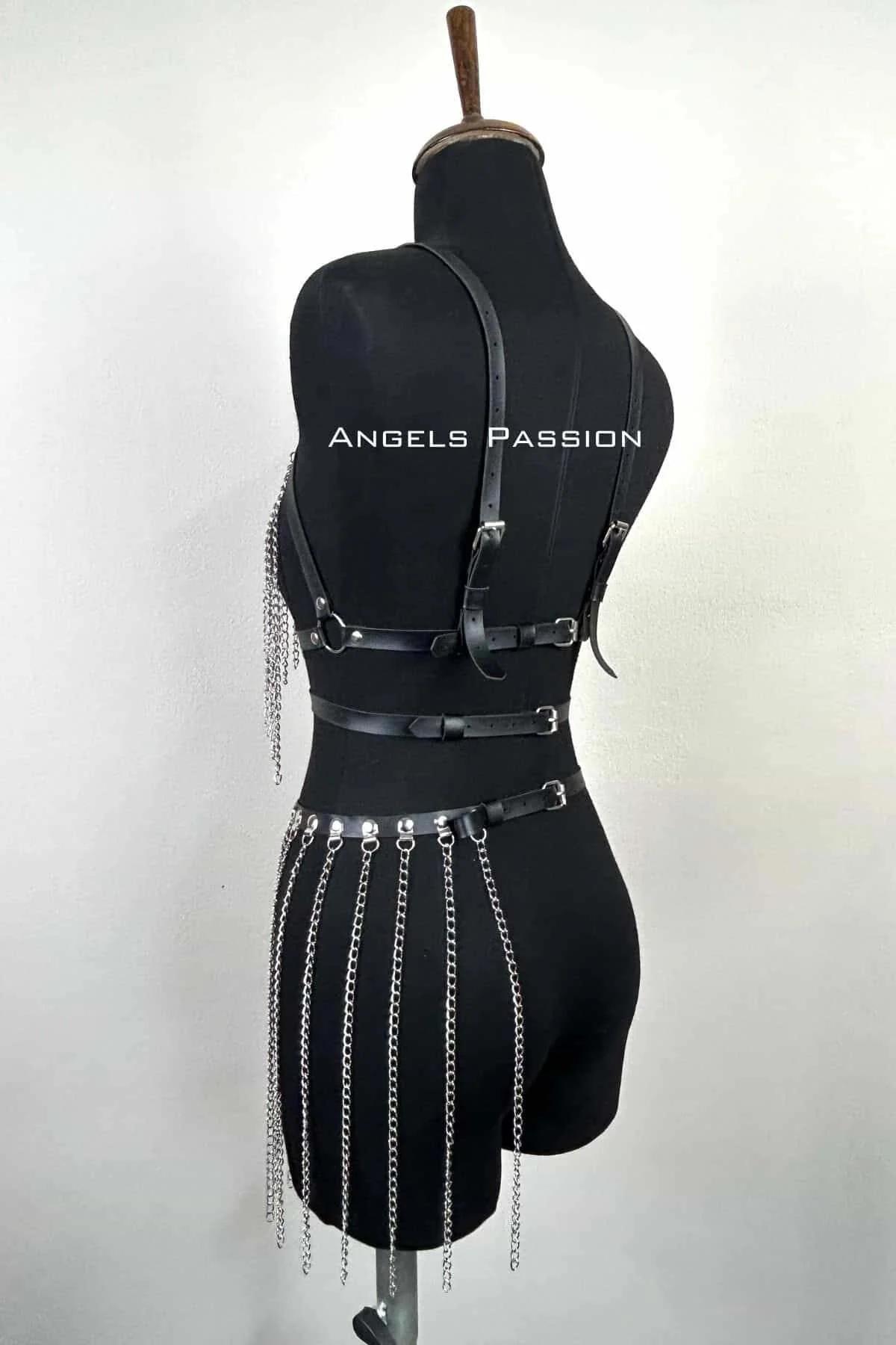 Body Harness with Tiered Chain Fringe Accents