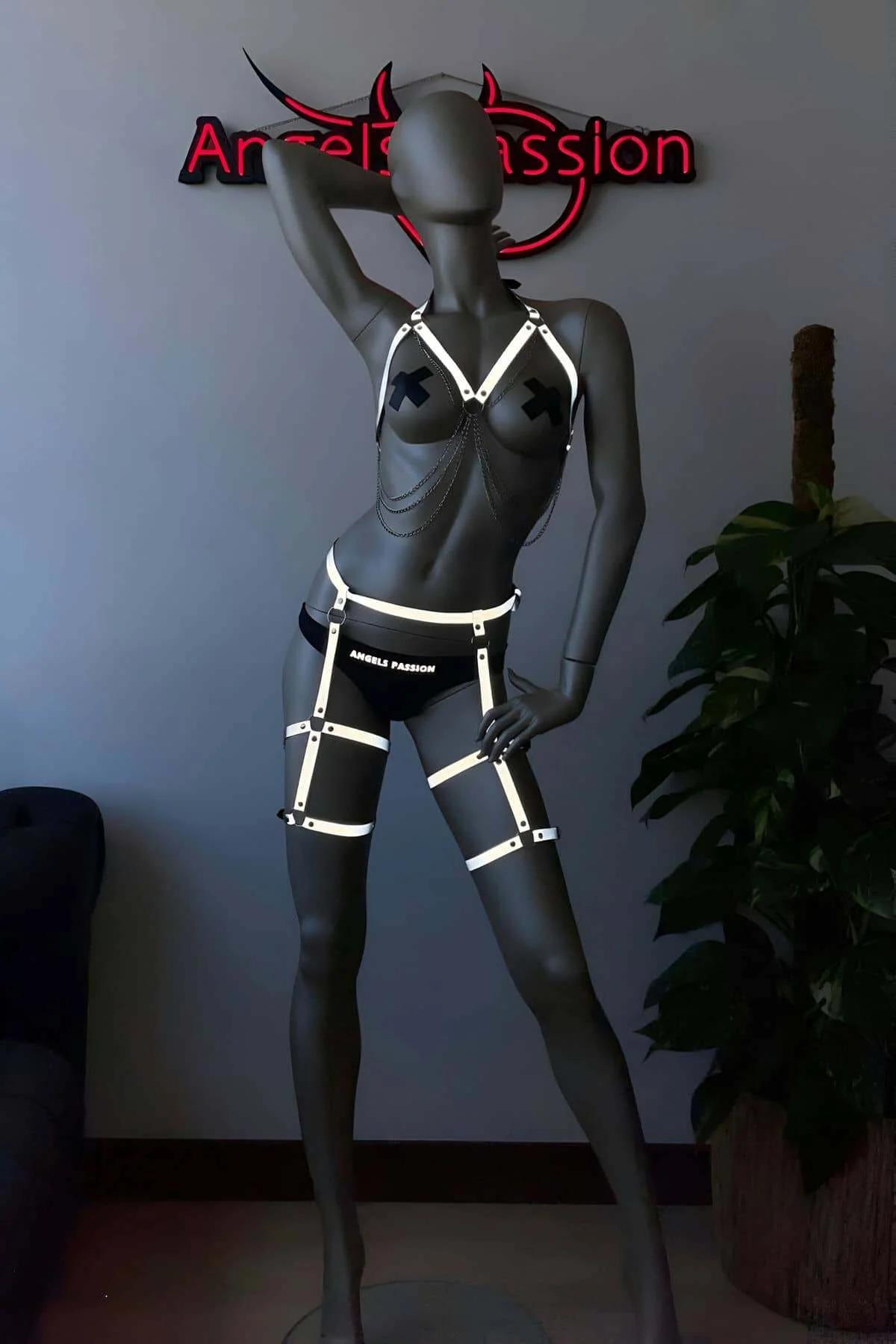 Reflective Body Harness Set with Garter Thigh Straps