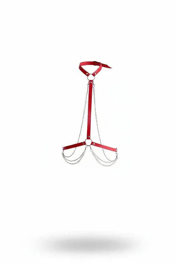 Red Faux Leather Underbust Harness with Draped Chains