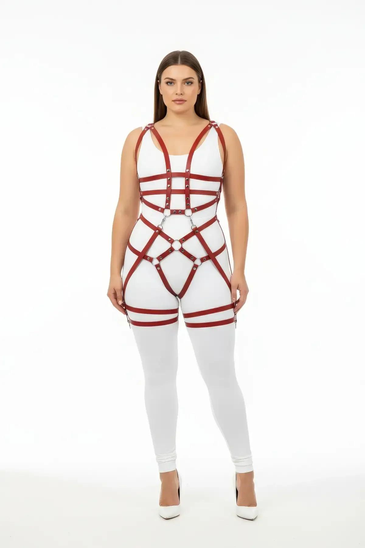 Claret Red Full Body Harness with O-Rings & Thigh Straps